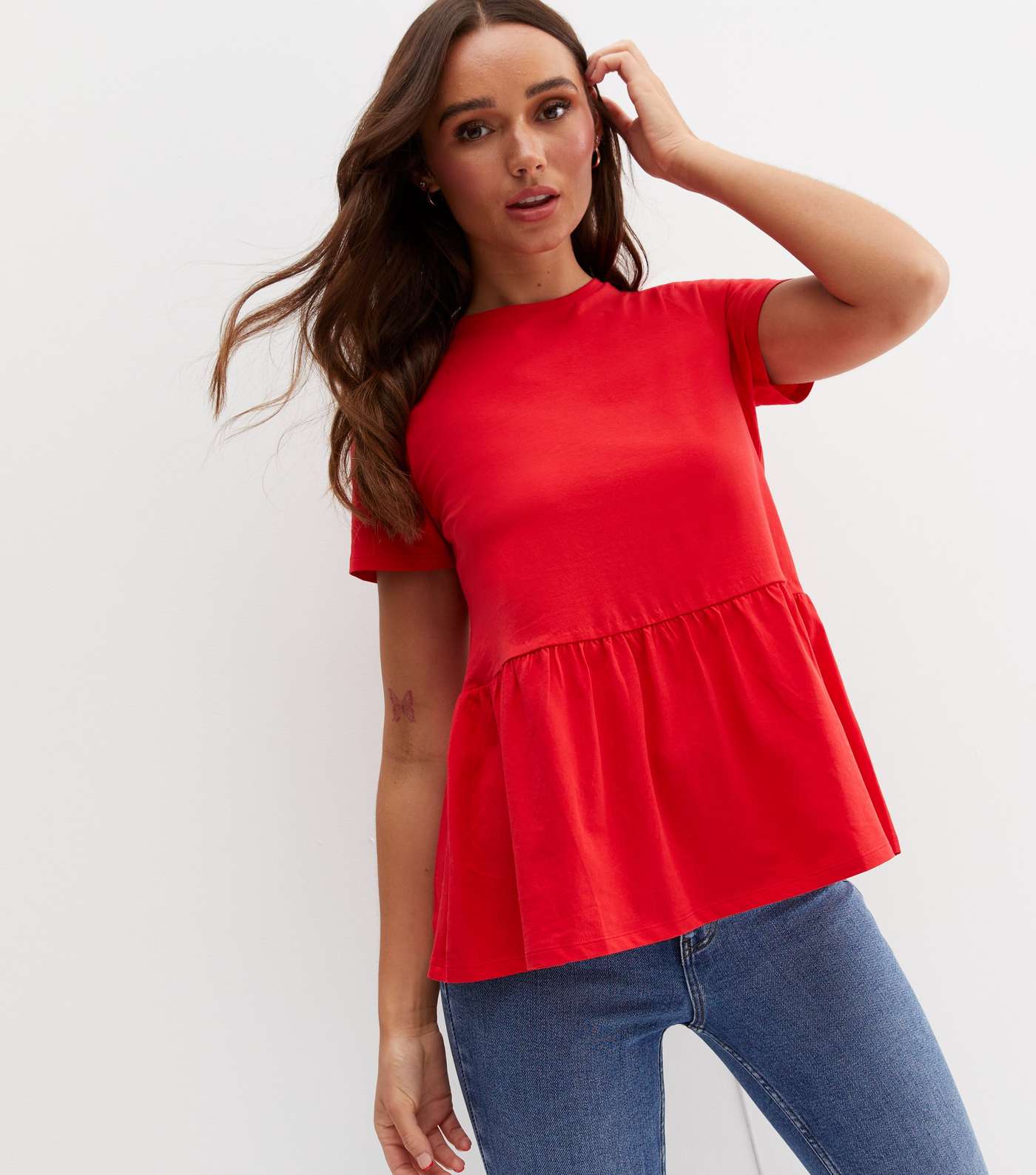 Red Short Sleeve Peplum T-Shirt