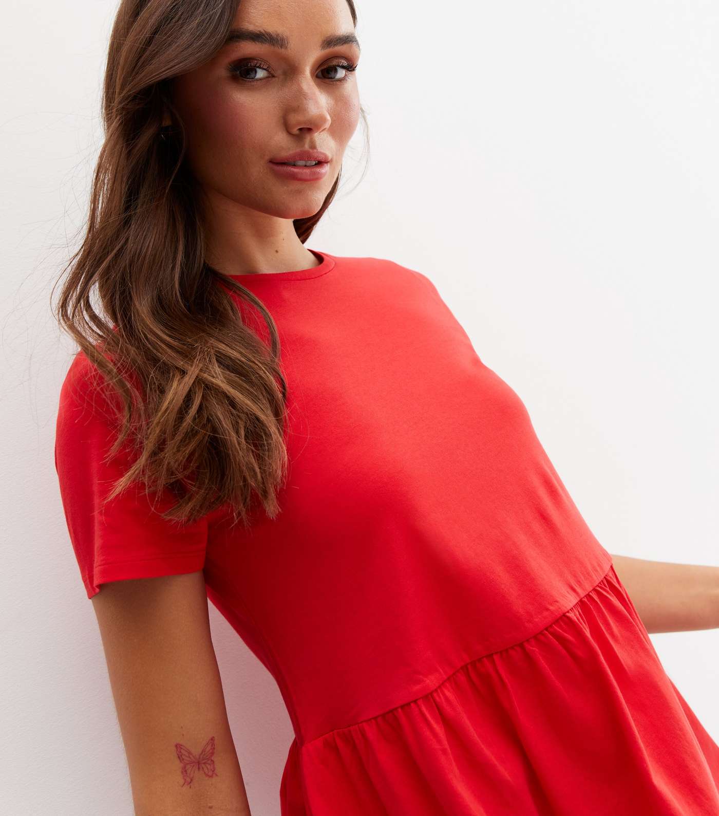 Red Short Sleeve Peplum T-Shirt Image 3