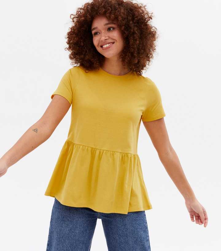 Mustard Short Sleeve Peplum T-Shirt