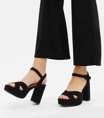 block heel platform sandals black