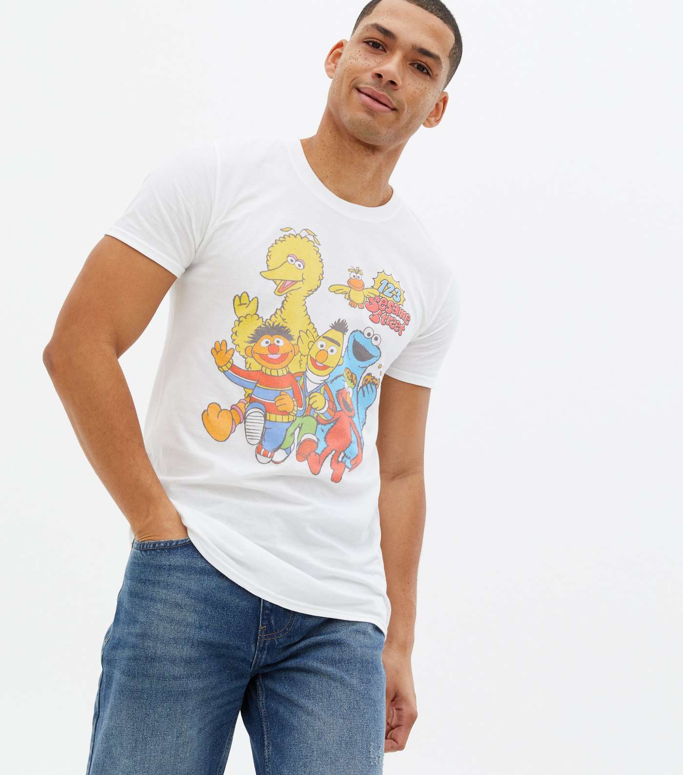 White Sesame Street Logo Crew T-Shirt Image 3