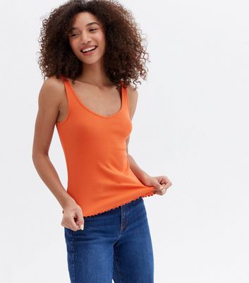 Click to view product details and reviews for Orange Ribbed V Front Frill Vest New Look.