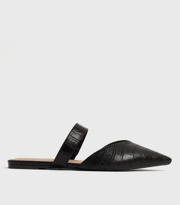 Click to view product details and reviews for Black Faux Croc Pointed Mules New Look Vegan.