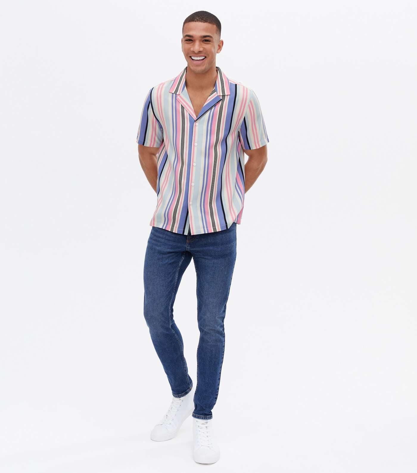 Multicoloured Stripe Revere Short Sleeve Shirt Image 2