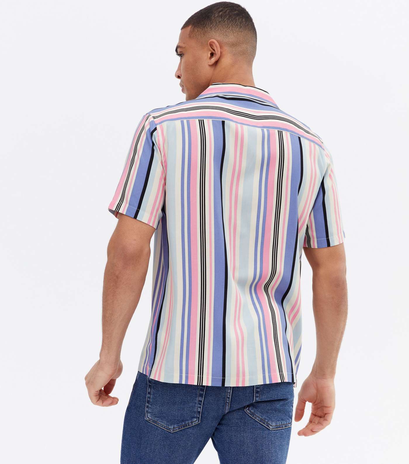 Multicoloured Stripe Revere Short Sleeve Shirt Image 4
