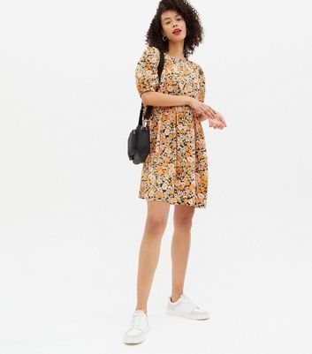 Tall Black Floral Crepe Mini Smock Dress New Look