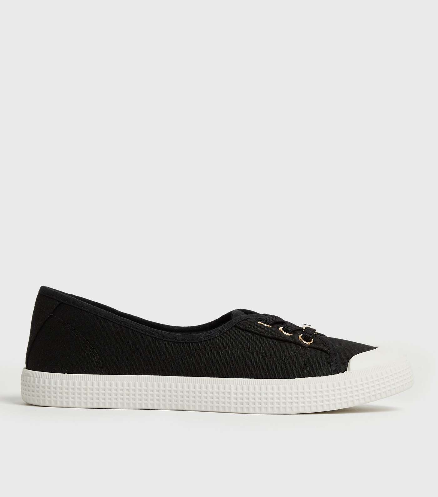 Black Canvas Round Toe Lace Up Trainers