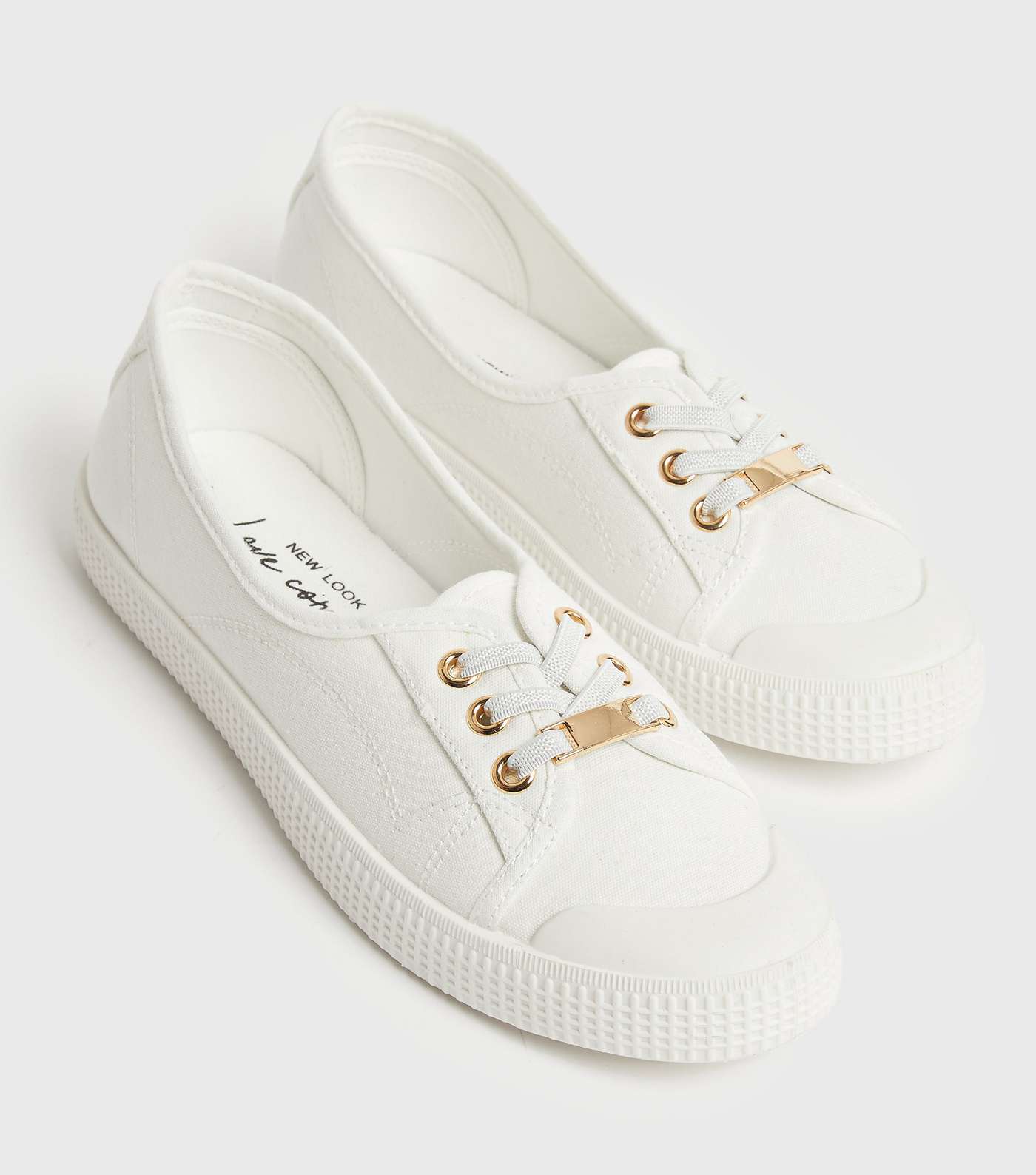 White Canvas Round Toe Lace Up Trainers Image 4