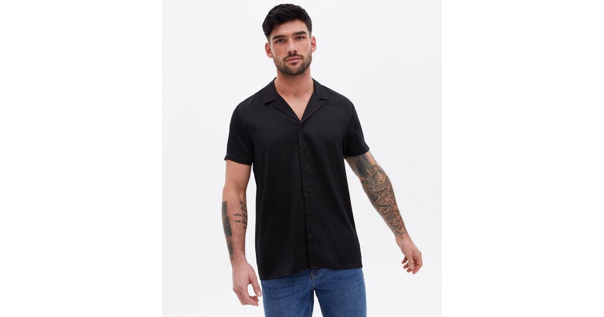 Black Satin Short Sleeve Shirt New Look