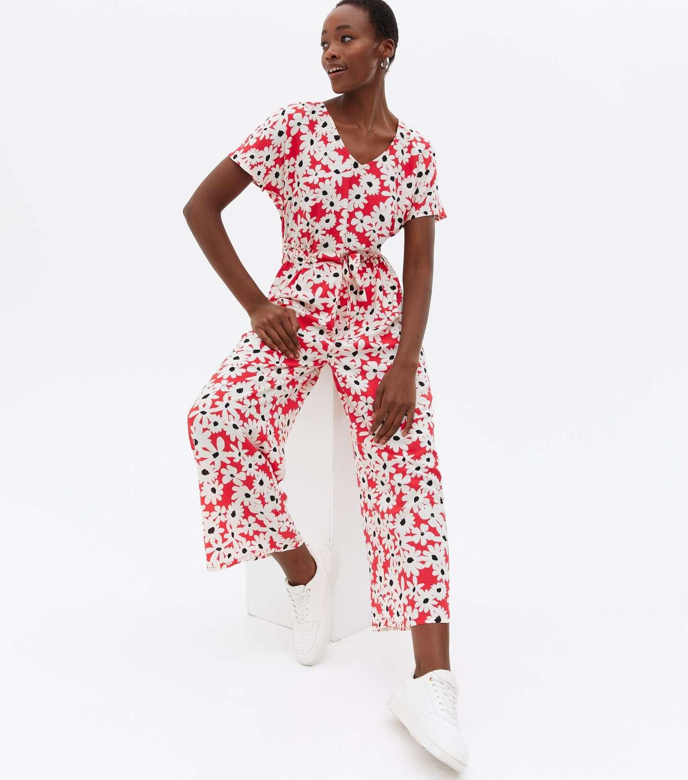 Tall Red Floral Crop Wide Leg Jumpsuit