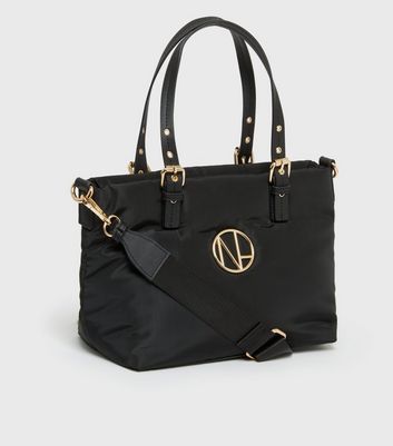 shop for Black Logo Embellished Tote Bag New Look at Shopo