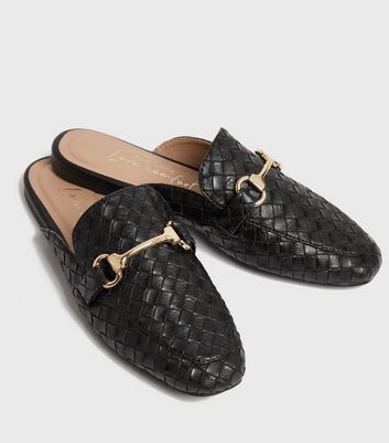 Black Woven Metal Trim Mules New Look