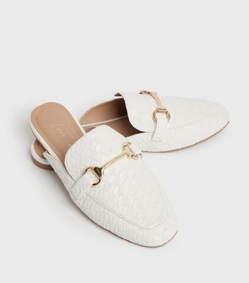 Off White Woven Metal Trim Mules New Look Vegan