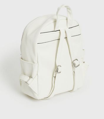 White Leather-Look Zip Pocket Backpack | New Look