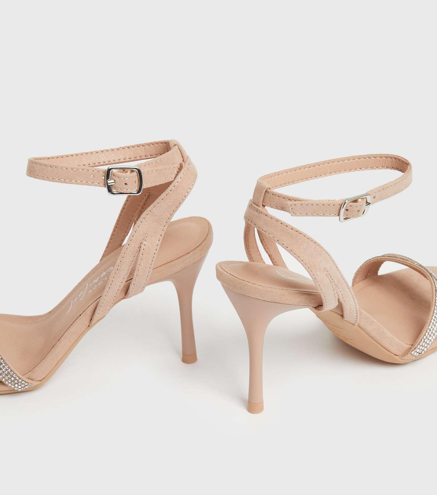 Pale Pink Suedette Diamanté Strap Stiletto Heel Sandals Image 4
