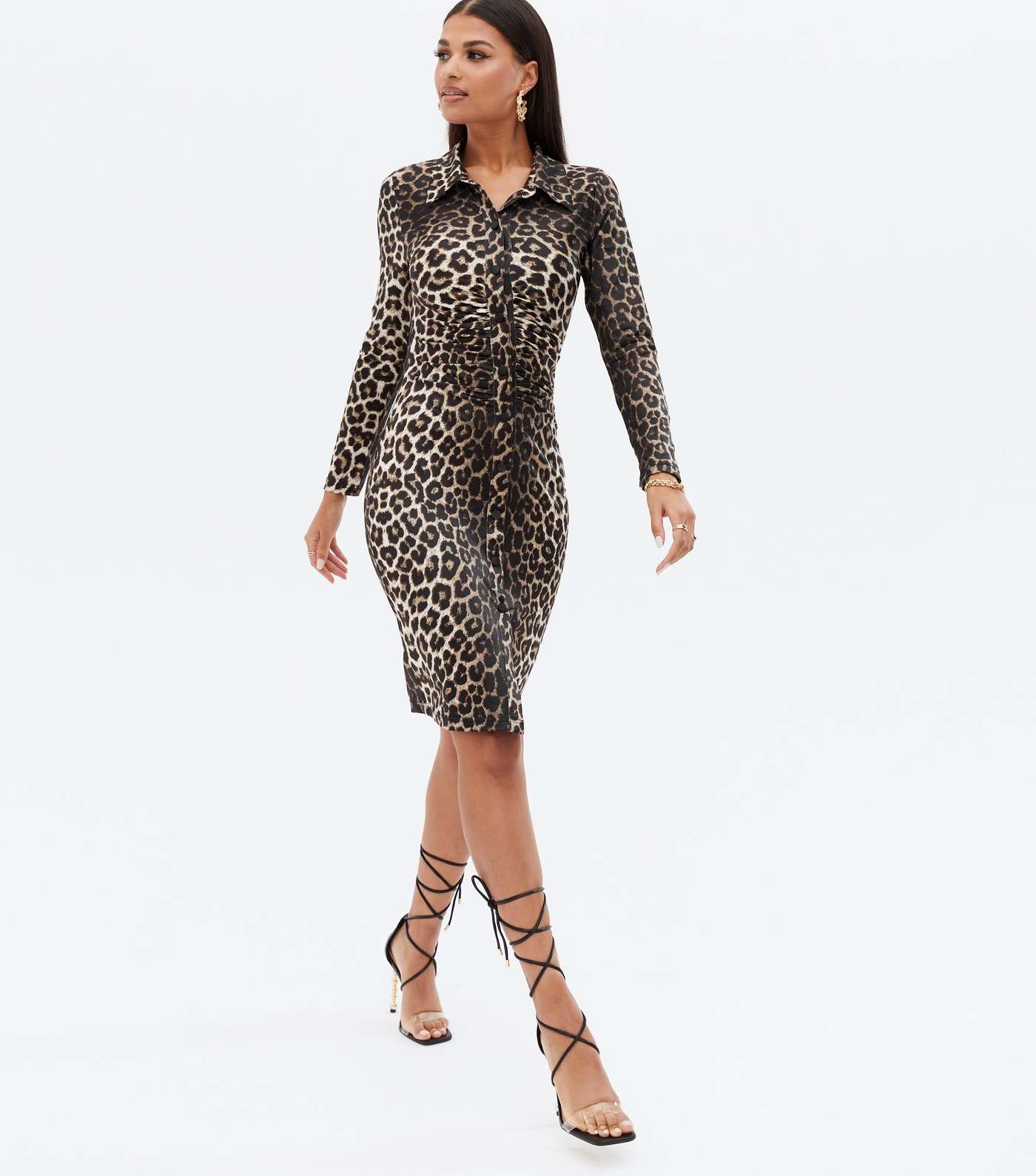 Cameo Rose Brown Leopard Print Collared Mini Dress Image 2
