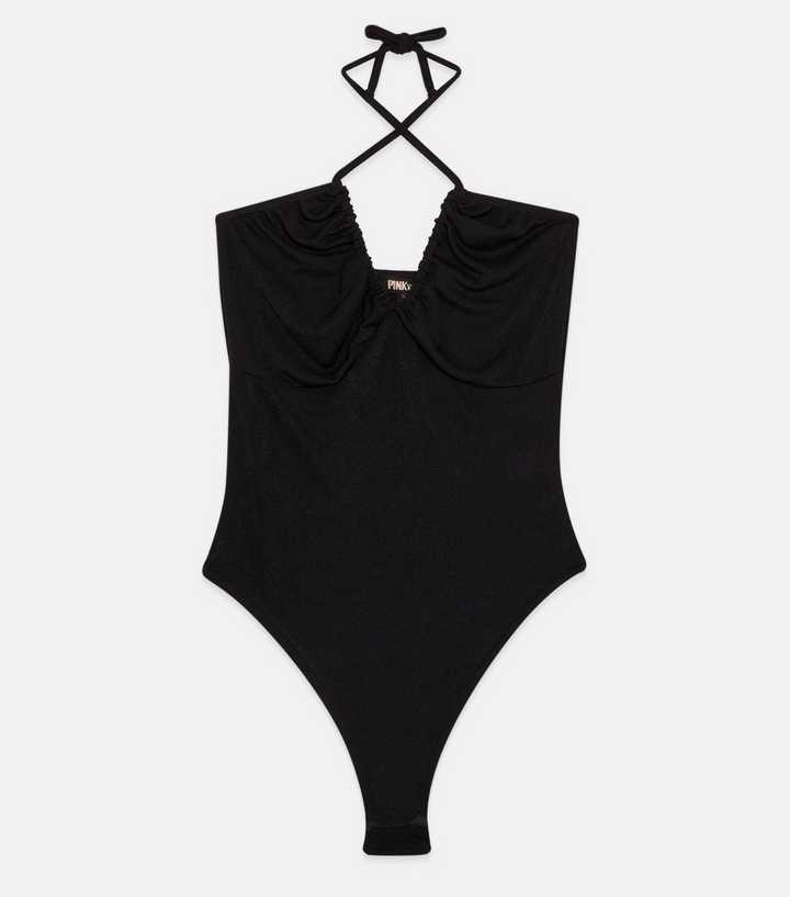 Pink Vanilla Black Slinky Halter Bodysuit