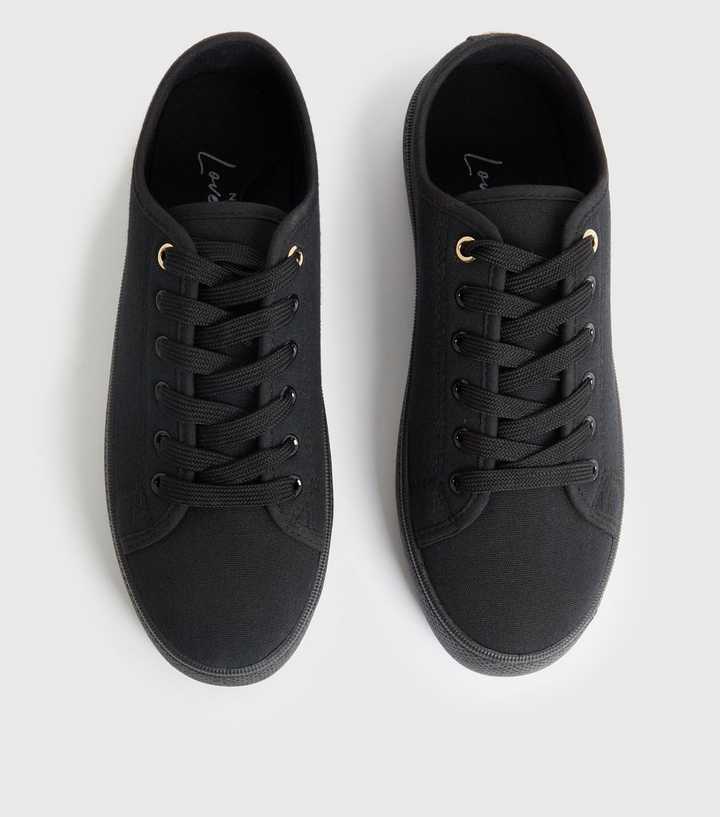 Black Canvas Chunky Lace Up Trainers | New Look