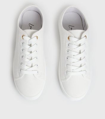 Click to view product details and reviews for White Canvas Chunky Lace Up Trainers New Look Vegan.