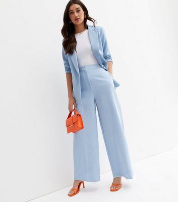 Pale Blue Pleated High Waist Wide Leg 