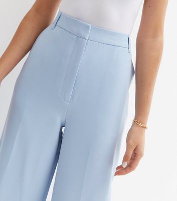 Pale Blue Pleated High Waist Wide Leg 