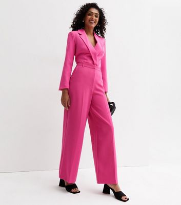 Bright Pink Pleated High Waist Wide Leg 