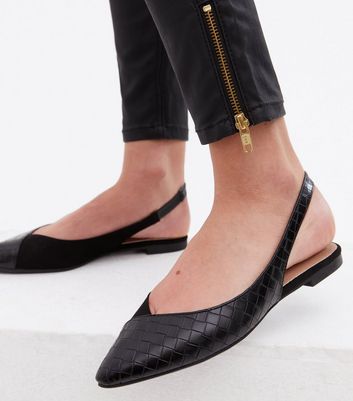 Womens black flat slingback on sale shoes