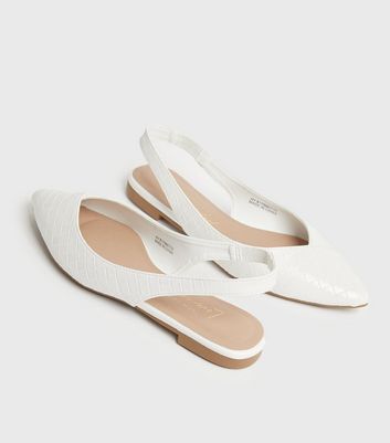 White Faux Croc Slingback Ballet Pumps New Look Vegan