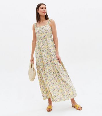 Blue Vanilla Green Floral Double Strap Midi Dress New Look