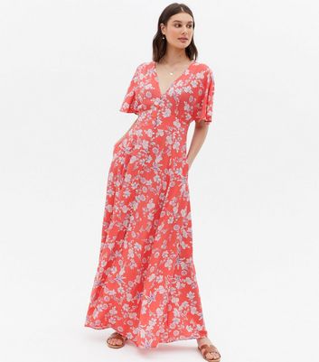 Blue Vanilla Coral Floral Tie Back Maxi Dress New Look