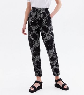 Black Paisley Jersey Tie Waist Joggers 