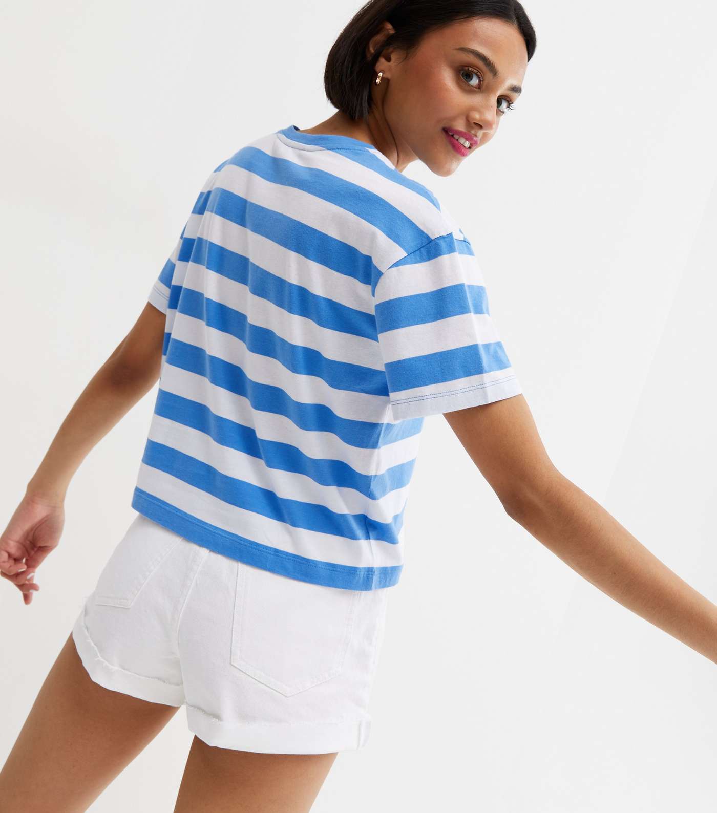 Blue Stripe Short Sleeve Boxy T-Shirt Image 4