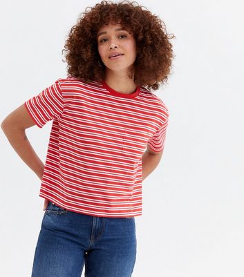 Red Stripe Short Sleeve Boxy T Shirt New Look