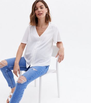 maternity white button down