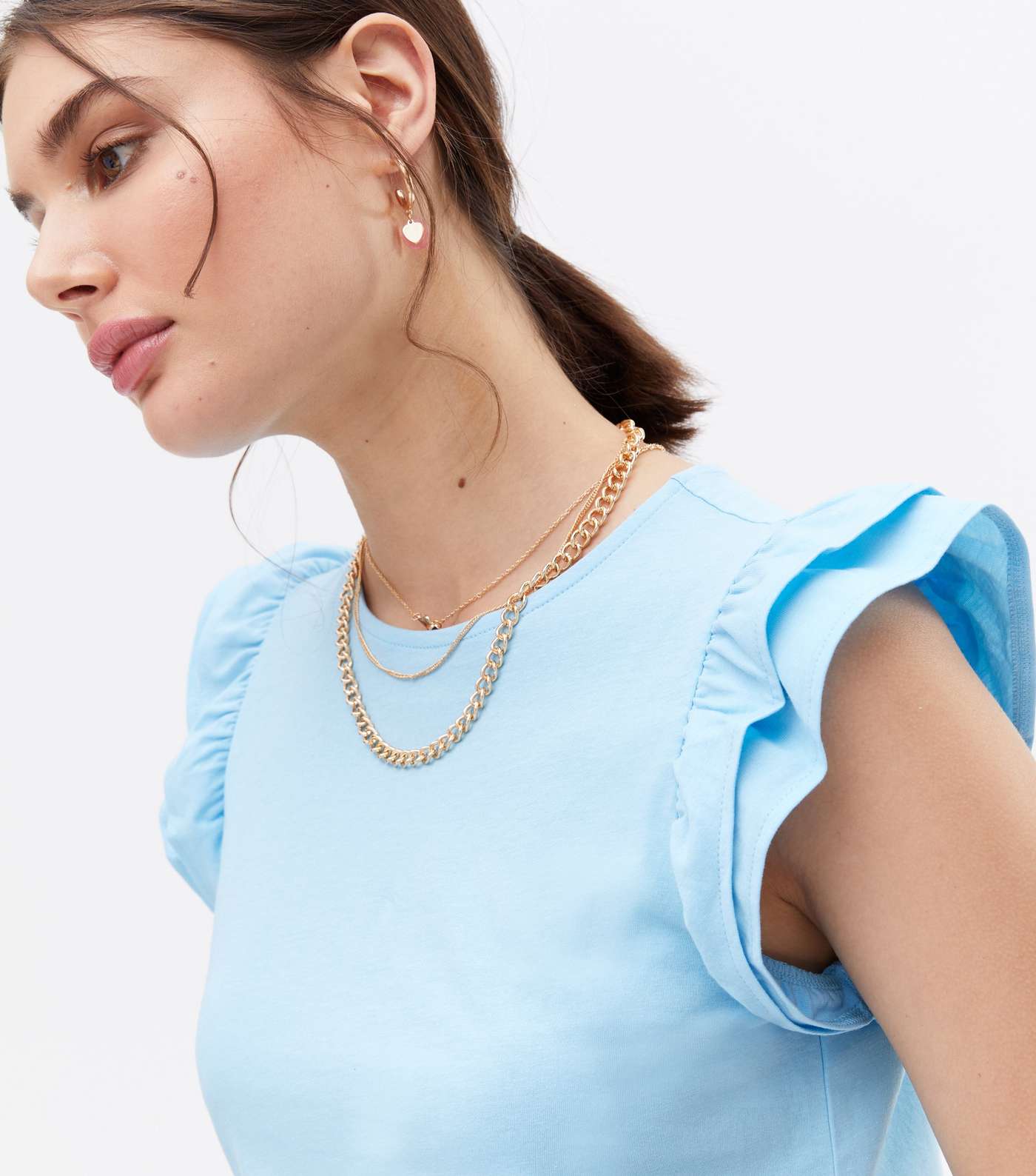 Pale Blue Frill Sleeve T-Shirt Image 3