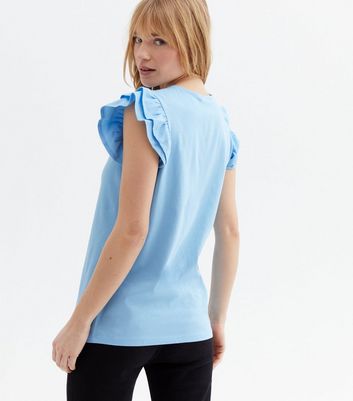 Damen Bekleidung Pale Blue Frill Sleeve T-Shirt