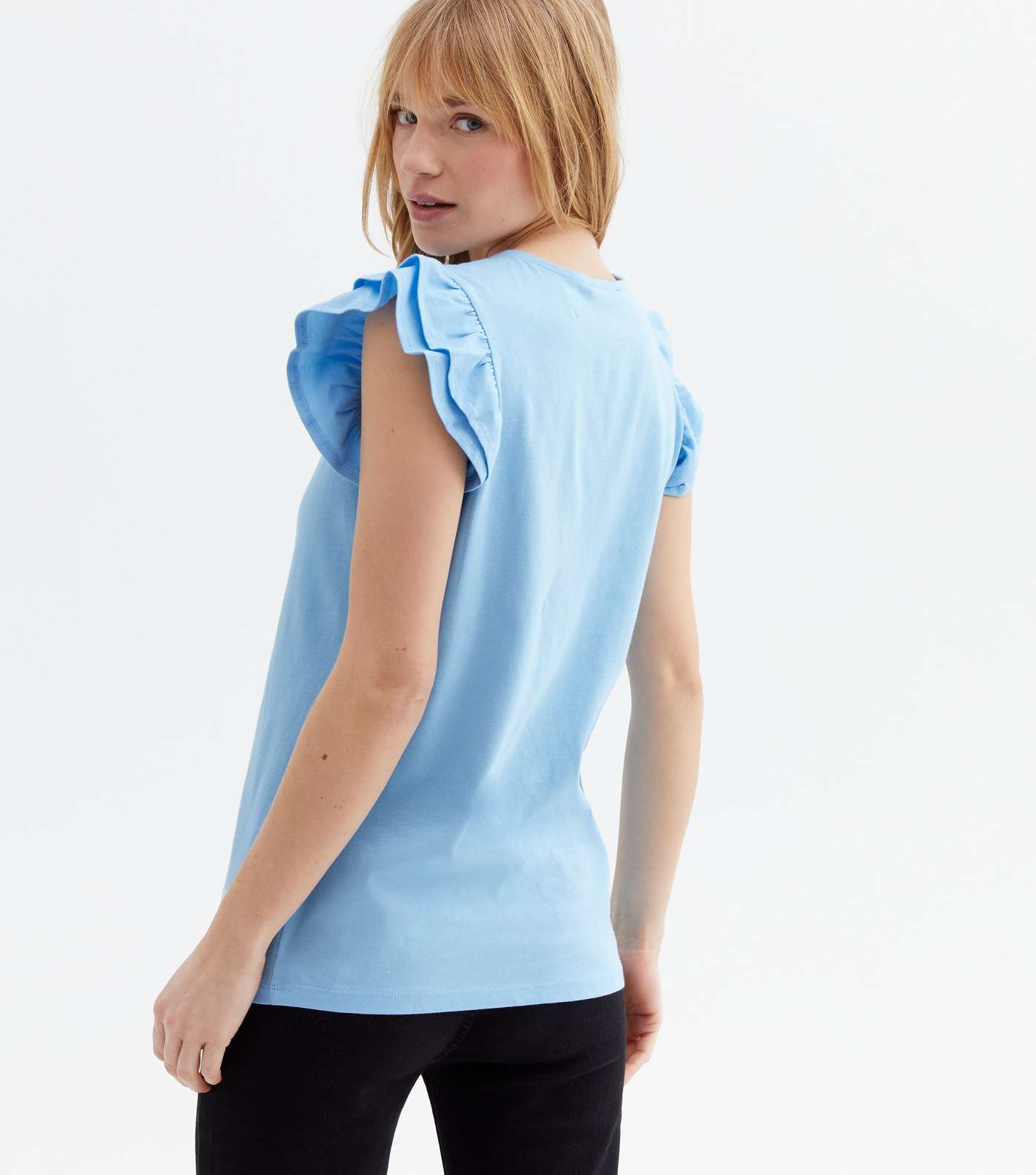 Pale Blue Frill Sleeve T-Shirt Image 4