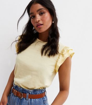 Yellow Frill Sleeve T-Shirt | New Look