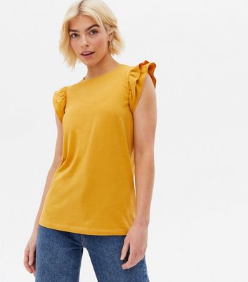 Click to view product details and reviews for Mustard Frill Sleeve T Shirt New Look.