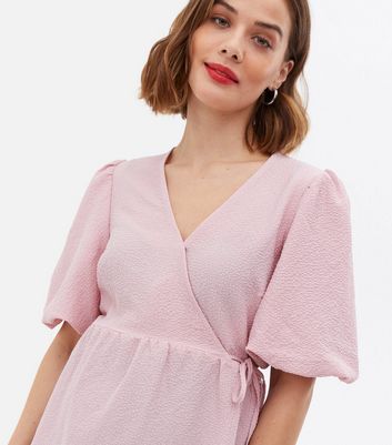 Maternity Pink Texture Puff Sleeve Wrap Top New Look