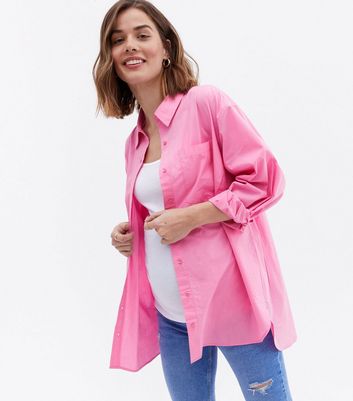 Maternity Bright Pink Long Puff Sleeve Shirt New Look