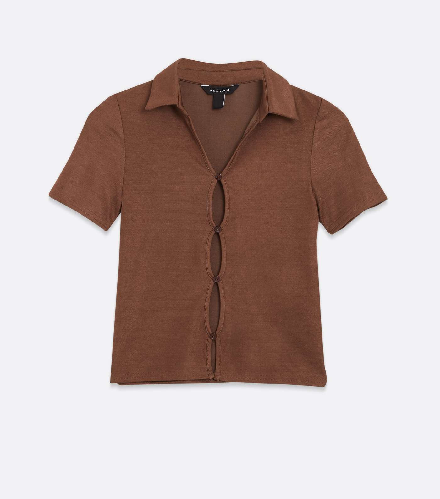 Rust Collared Cut Out Button Front Short Sleeve Top Image 5