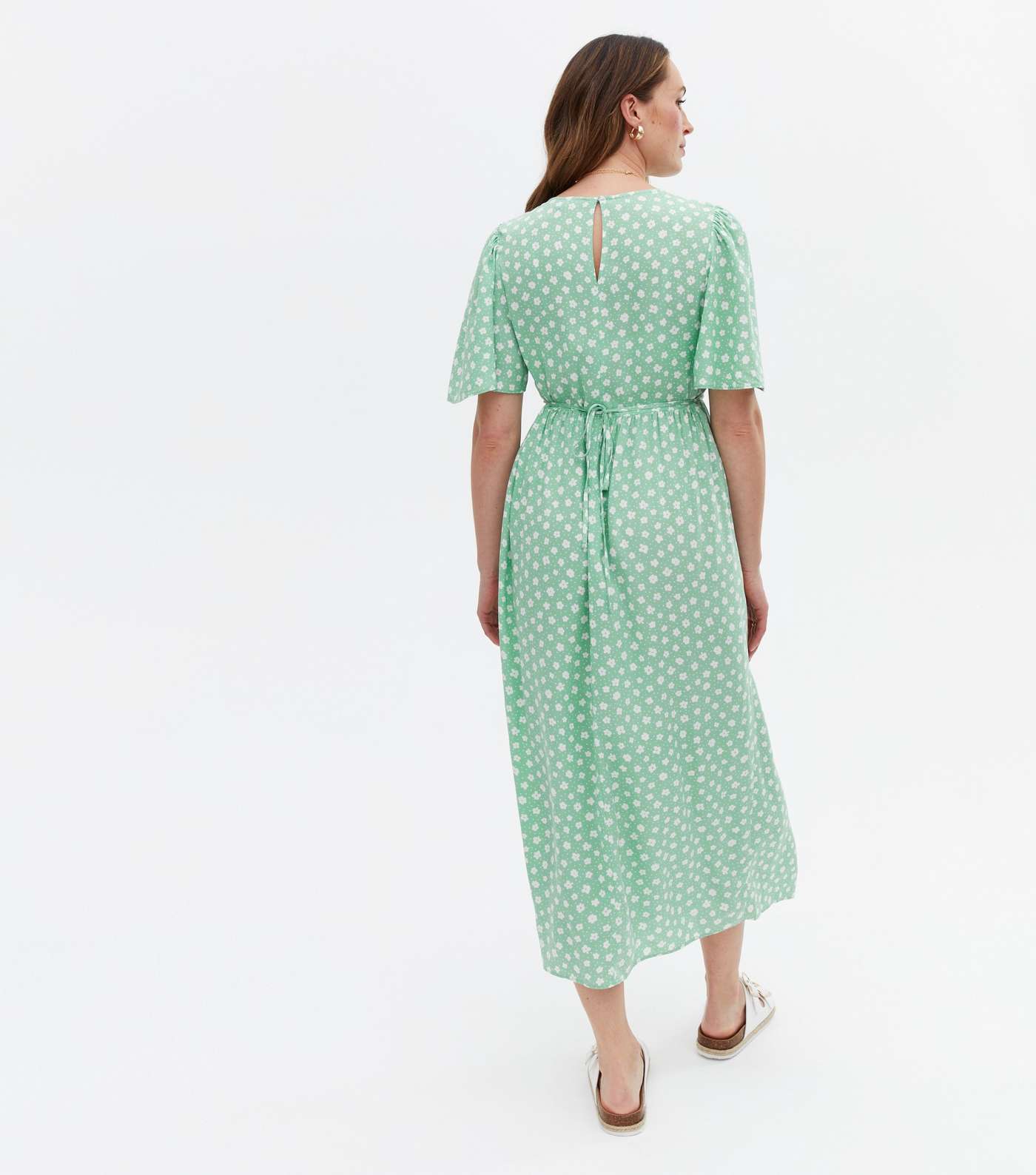 Maternity Green Ditsy Floral Midi Dress Image 4