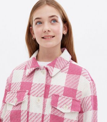 pink check oversized shacket