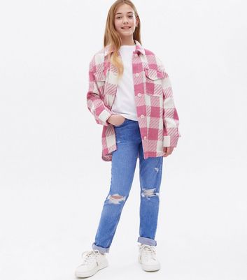 pink check oversized shacket