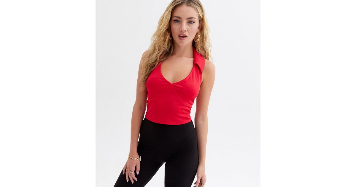 Red Collared Neck Crop Top | New