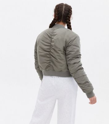 Ruched bomber outlet jacket