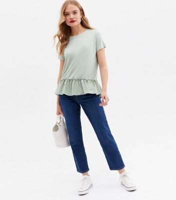 Light Green Poplin Peplum T Shirt New Look