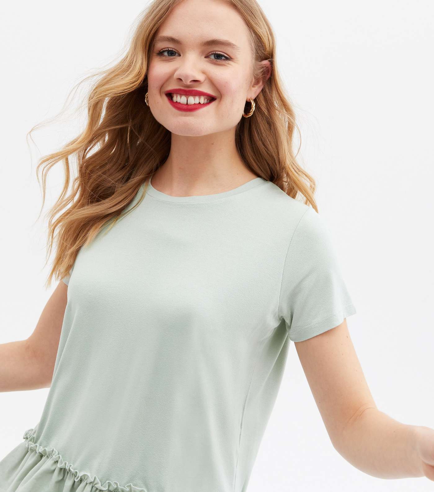 Light Green Poplin Peplum T-Shirt Image 3