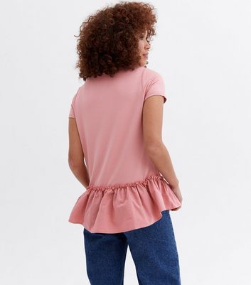 Pale Pink Poplin Peplum T Shirt New Look